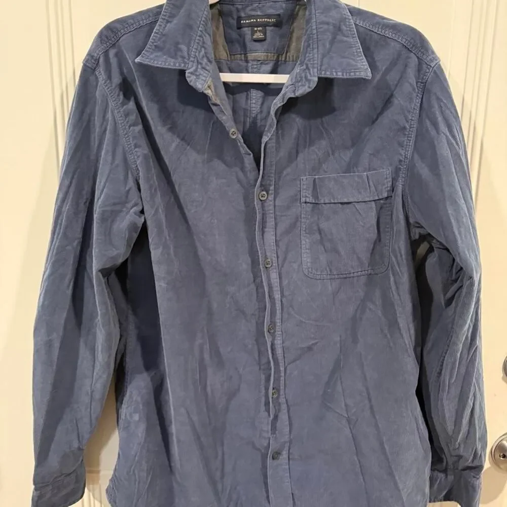 Banana-republic Men's Blue and Navy Shirt